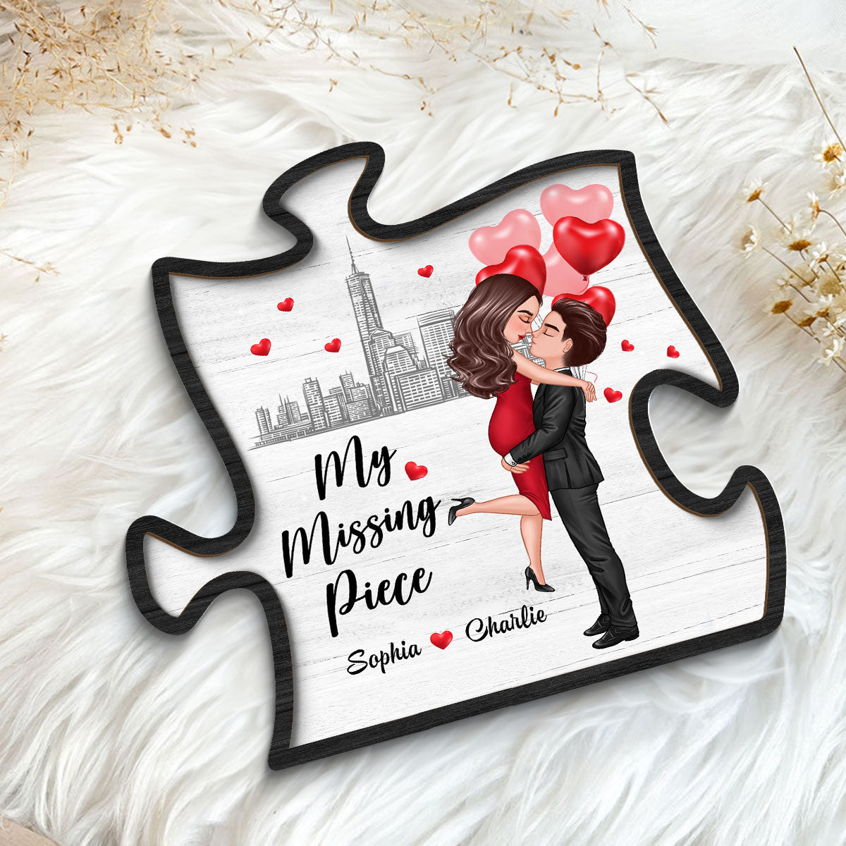 The Missing Piece To My Heart Hugging Couple Personalized 2-Layer Wooden Plaque