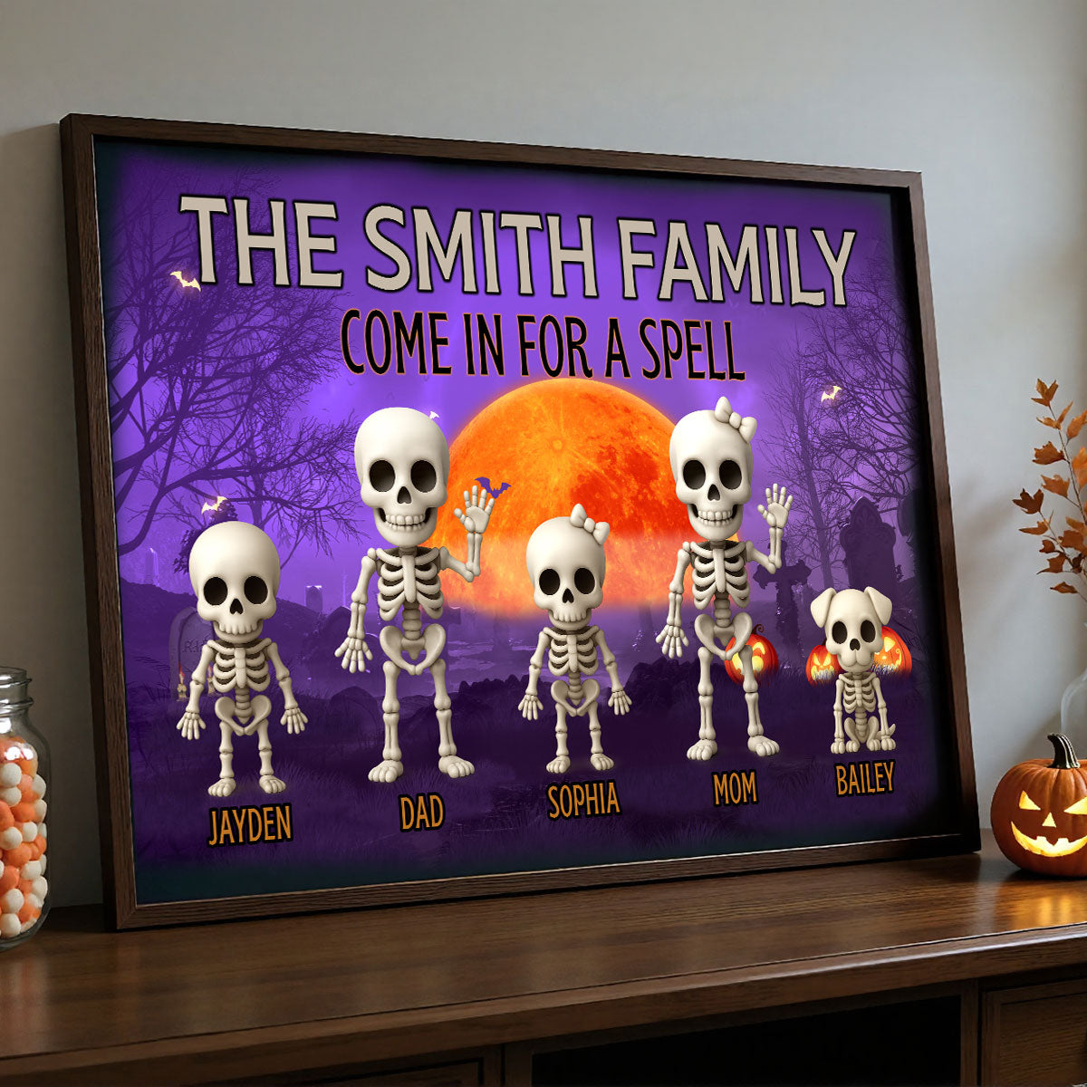Halloween Funny Skeleton Family Personalized Poster, Halloween Decor| ?? Made in the USA