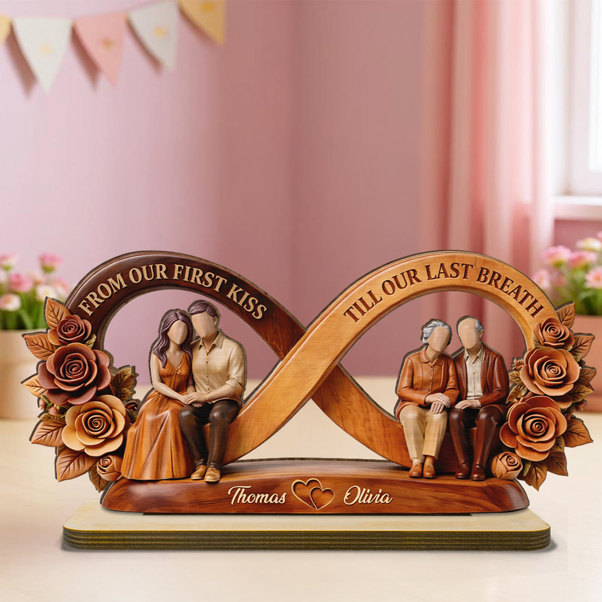 From Our First Kiss Till Our Last Breath Infinity Love - Personalized 2-Layered Wooden Plaque - Heartfelt Gift For Him, Gift For Her
