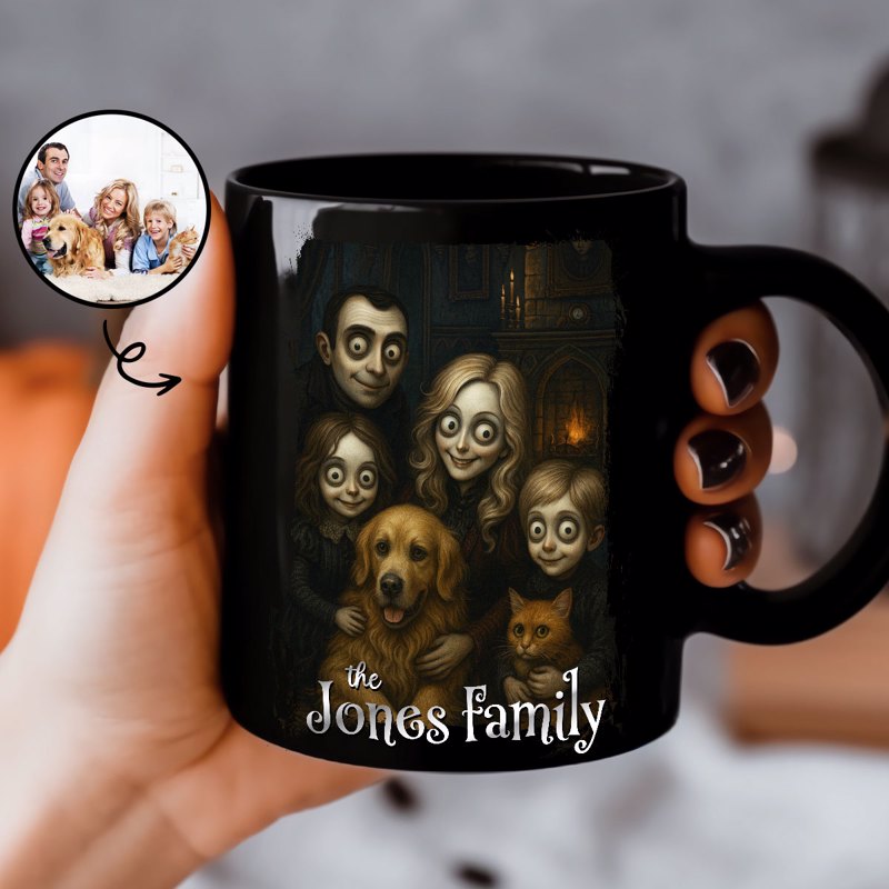 Custom Gothic Family Portrait from Photo Personalized Mug, Halloween Decor