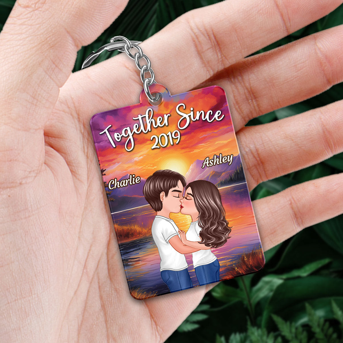 Sunset Lake Beach Couple Kissing Favorite Song QR Code Personalized Acrylic Keychain