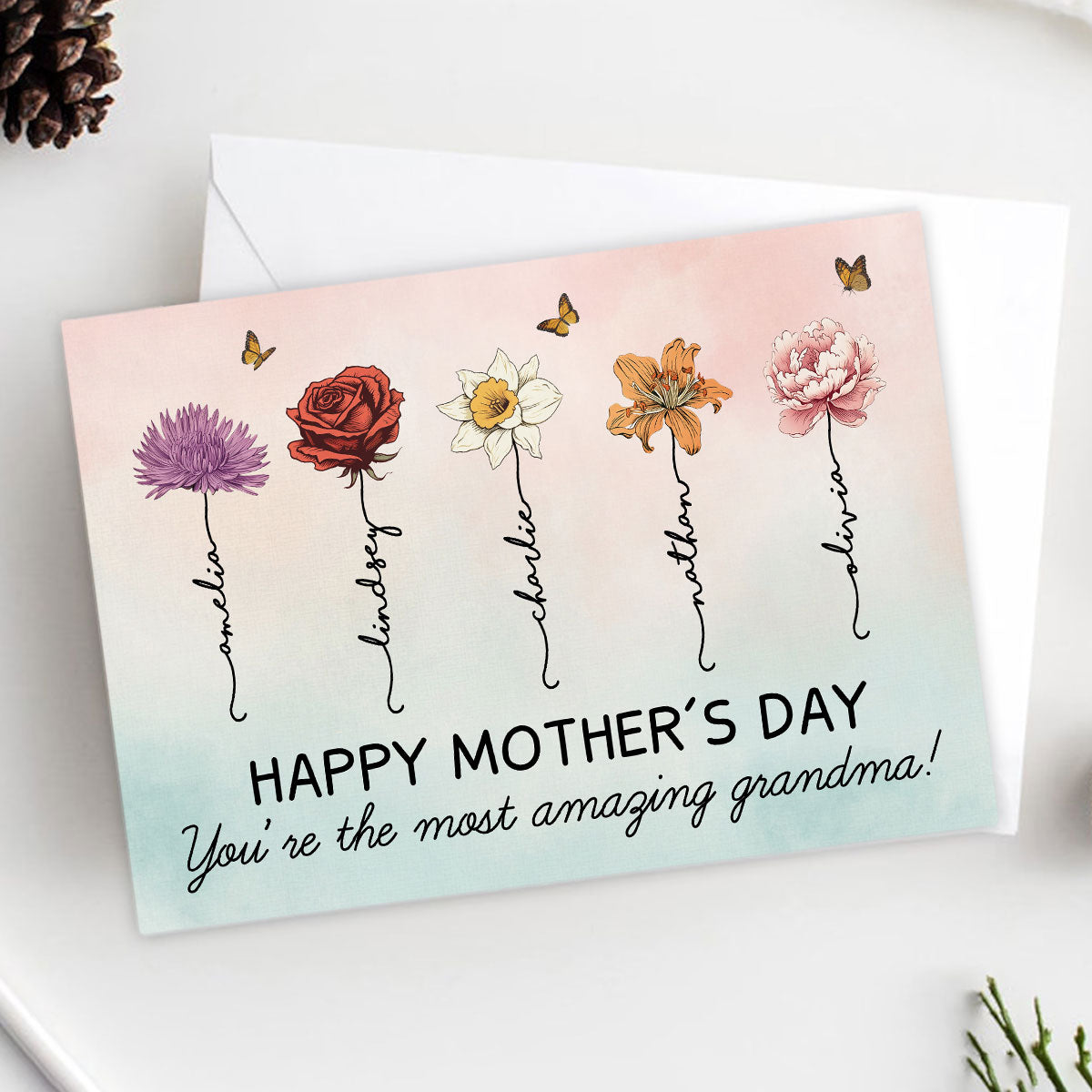 Happy Mother‘s Day Beautiful Birth Month Flower Gift For Grandma Mom Personalized Postcard