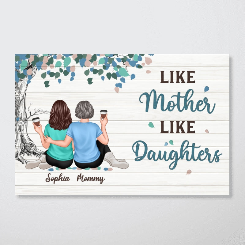 Mother Daughters Under Green Tree Personalized Horizontal Poster