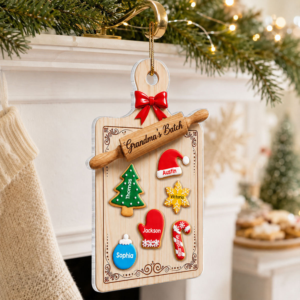 Grandma’s Batch Baking Board - Personalized Acrylic Ornament, Cookies with Names, Christmas Tree Decoration, Gift for Grandma, Mom