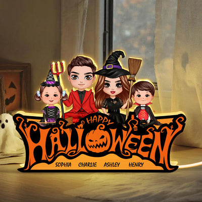 Happy Halloween Jack O Lantern Spooky, Family Sitting Personalized Light Box, Halloween Decor Indoor