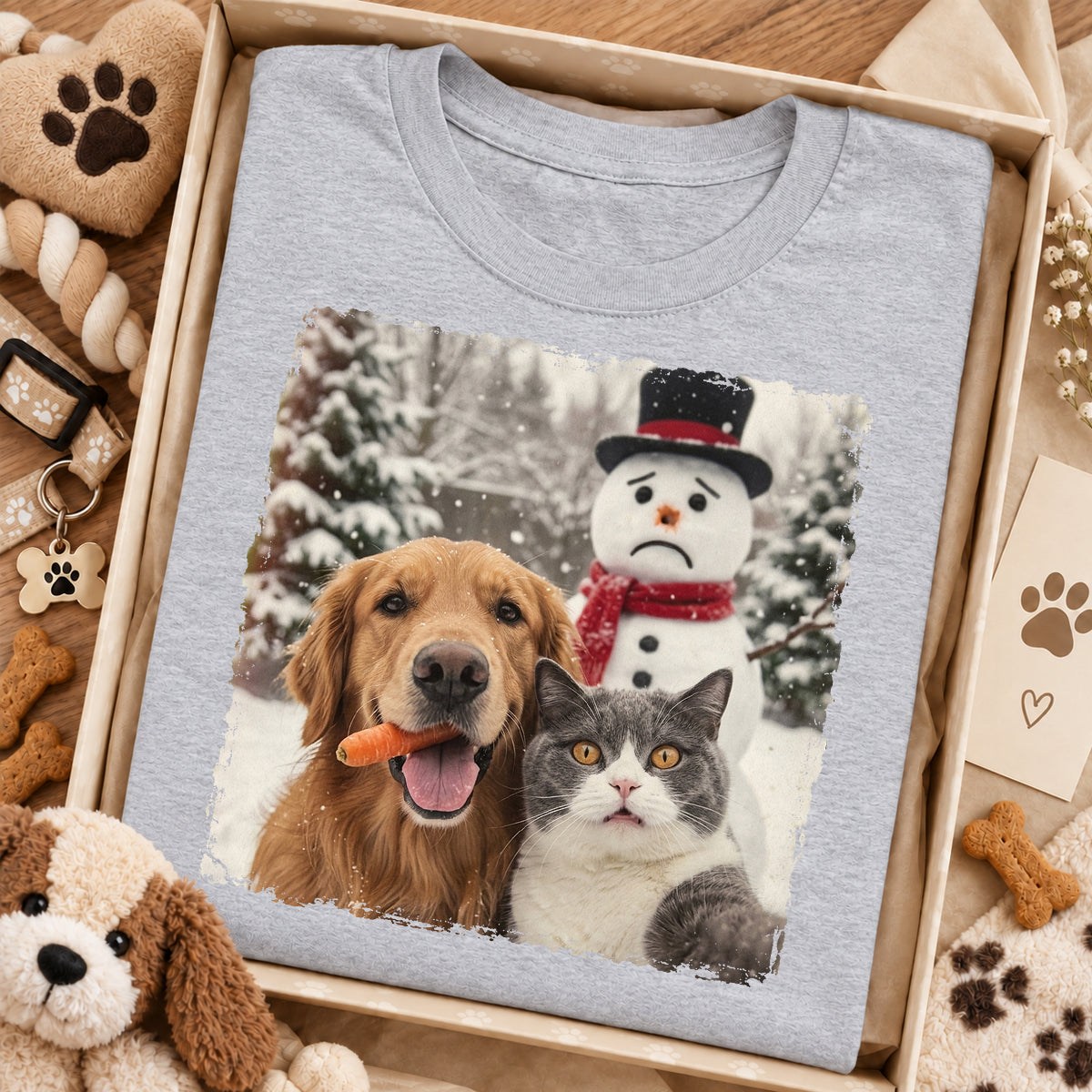 Funny Dog Cat Steal the Snowman's Snow - Personalized Shirt - Christmas Gift for Dog Cat Lovers