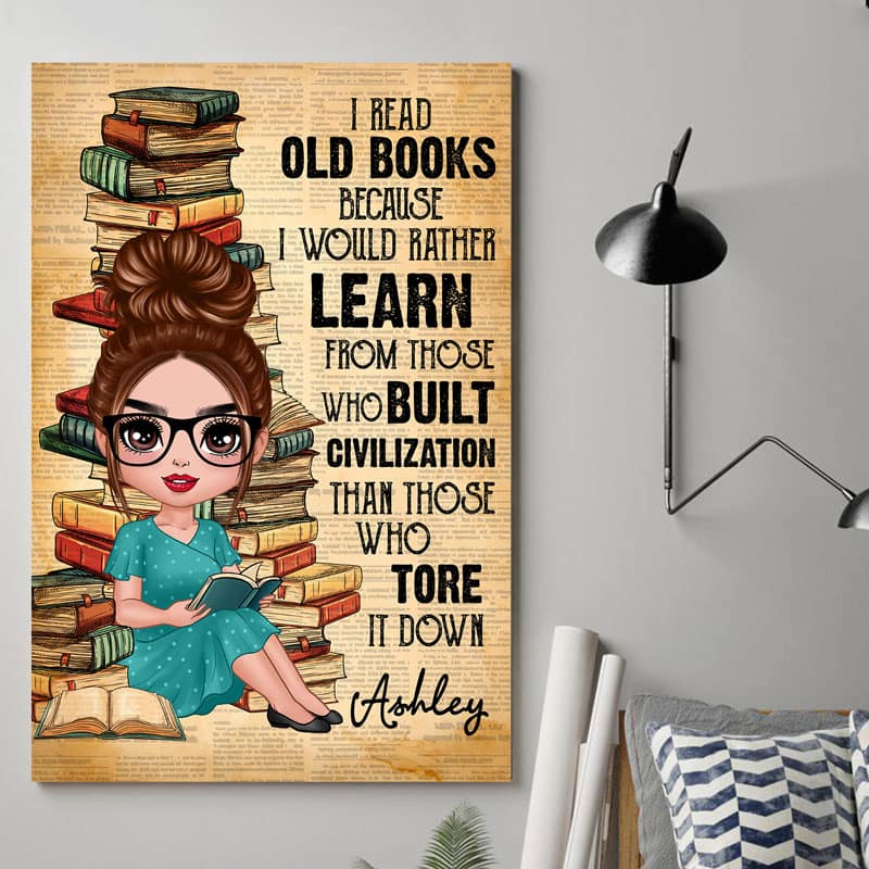Reading Book Girl Old Paper Personalized Vertical Poster
