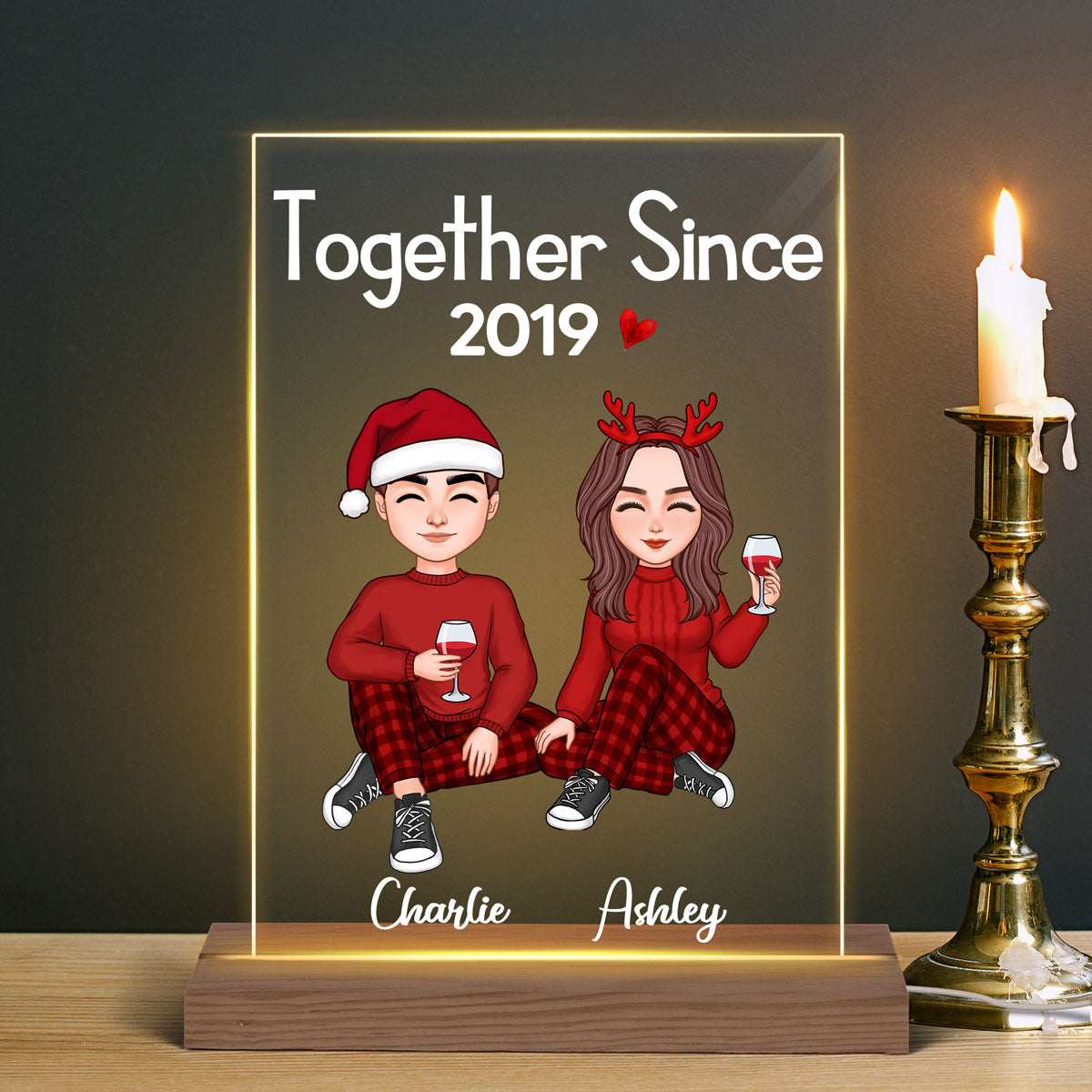 Cute Couple Sitting Gift For Him Gift For Her Personalized Rectangle Acrylic Plaque LED Night Light