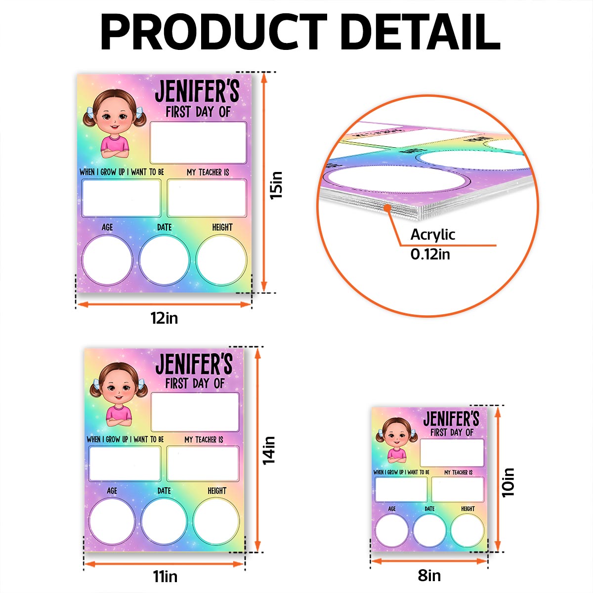 Rainbow Acrylic First Day Of School Personalized Reusable Board Sign, Back To School Gift