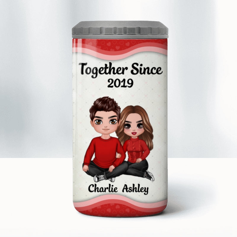 Embracing Couple Heart Fingerprint Personalized 4 In 1 Can Cooler