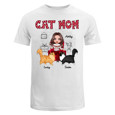 Doll Cat Mom Polka Dot Cartoon Walking Cat Personalized Shirt