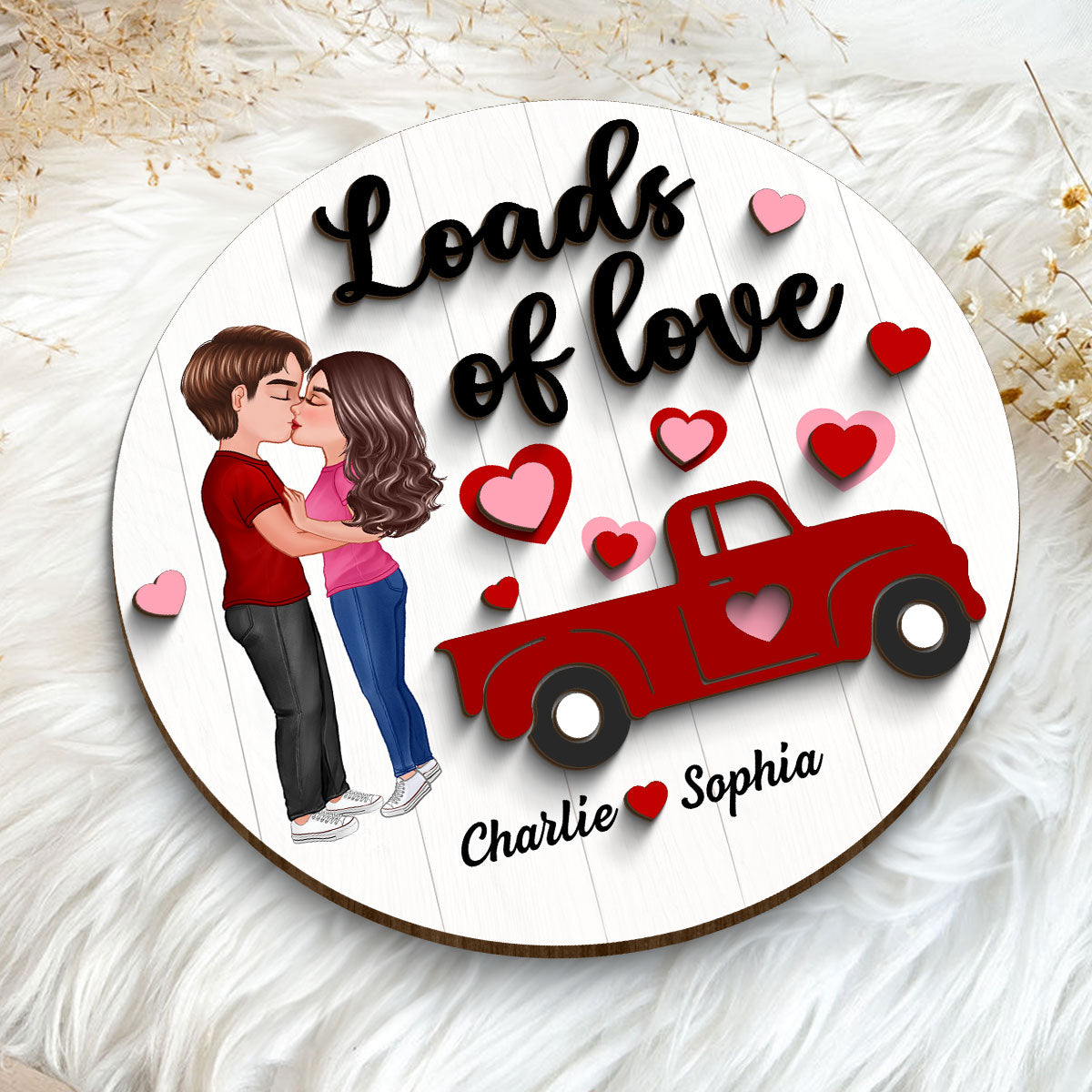 Couple Kissing Truck Loads Of Love  Gift Personalized 2-layer Wooden Plaque