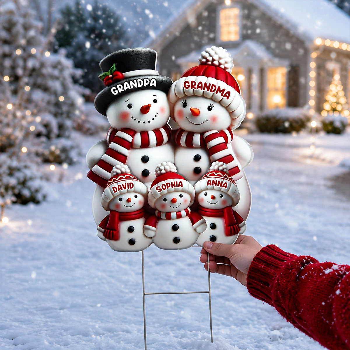 Christmas Cute Snowman Grandpa Grandma Grandkids - Personalized Yard Sign - Christmas Decor For Grandparents