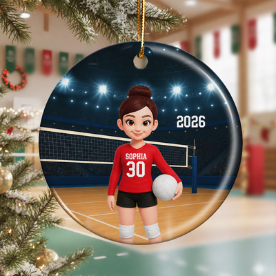 Volleyball Girl On Court - Personalized Ceramic Ornament - Christmas Gift For Teen Girl, Daughter, Granddaughter