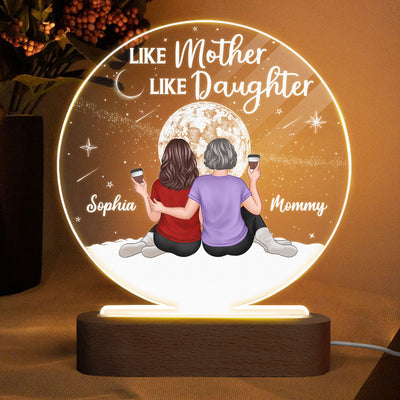 Embracing Mother Daughters Moon Personalized Circle Plaque LED Night Light