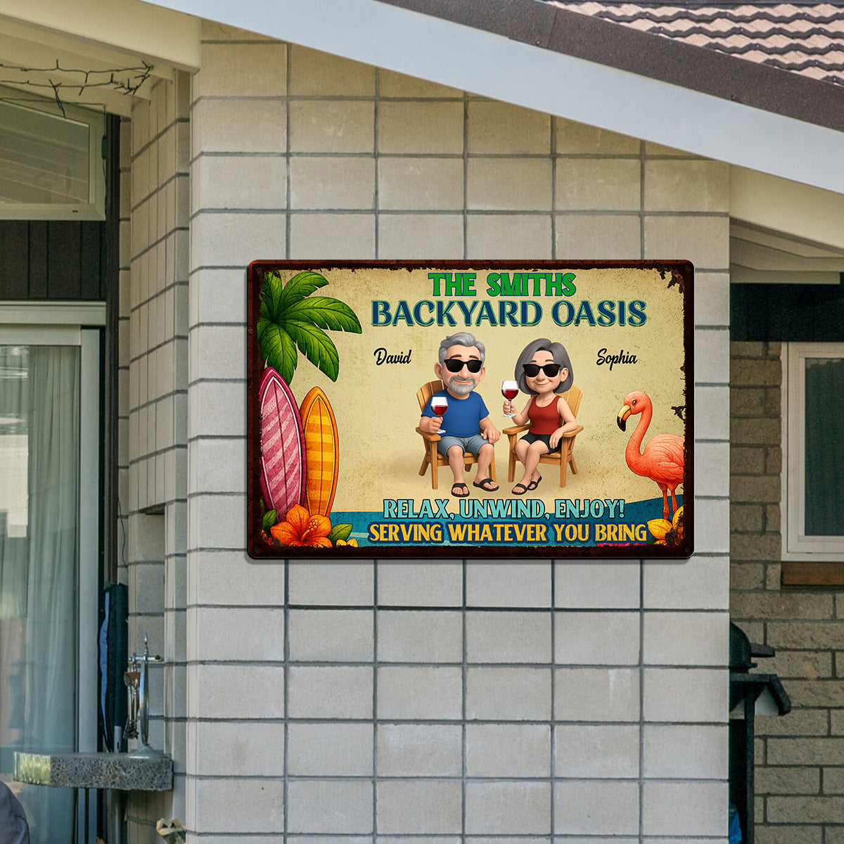 Backyard Oasis Serving Whatever You Bring, Personalized Metal Sign, Patio Decor, Pool Sign, Tiki Bar
