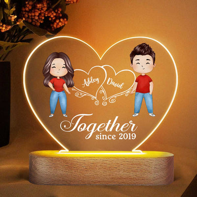 Hearts Watercolor Couple Standing Gift For Him Gift For Her Personalized Acrylic Heart Plaque LED Lamp Night Light