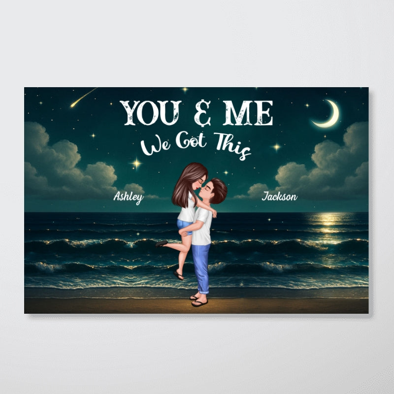 Night Beach Landscape Couple Hugging Kissing Personalized Poster, Unique & Meaningful Wall Art For Your Home
