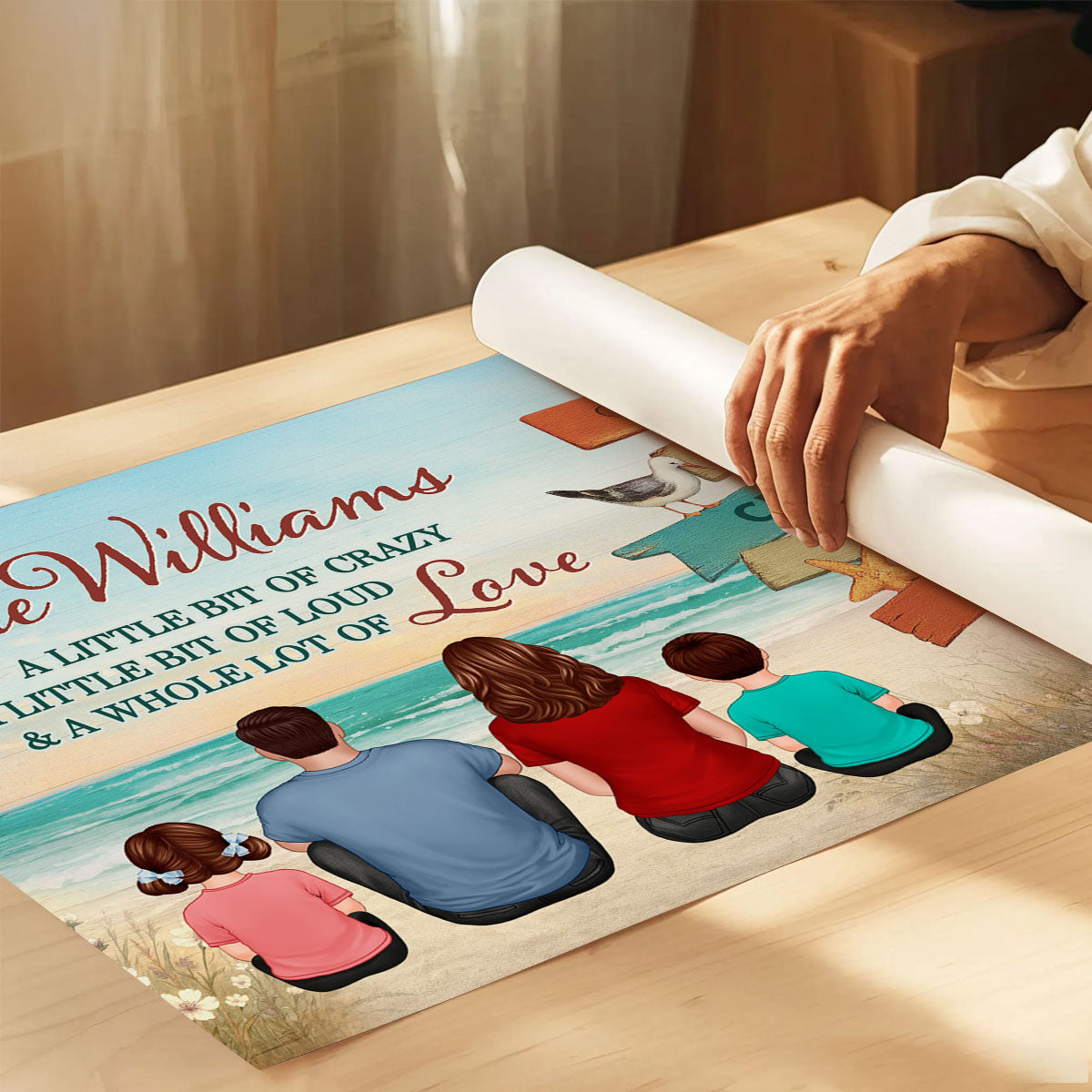 Colored Wood Pallet Family Sitting At Beach Personalized Poster