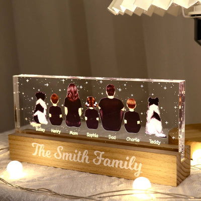The Whole Family Dad Mom Kids Dogs Cats Personalized Acrylic Block LED Night Light