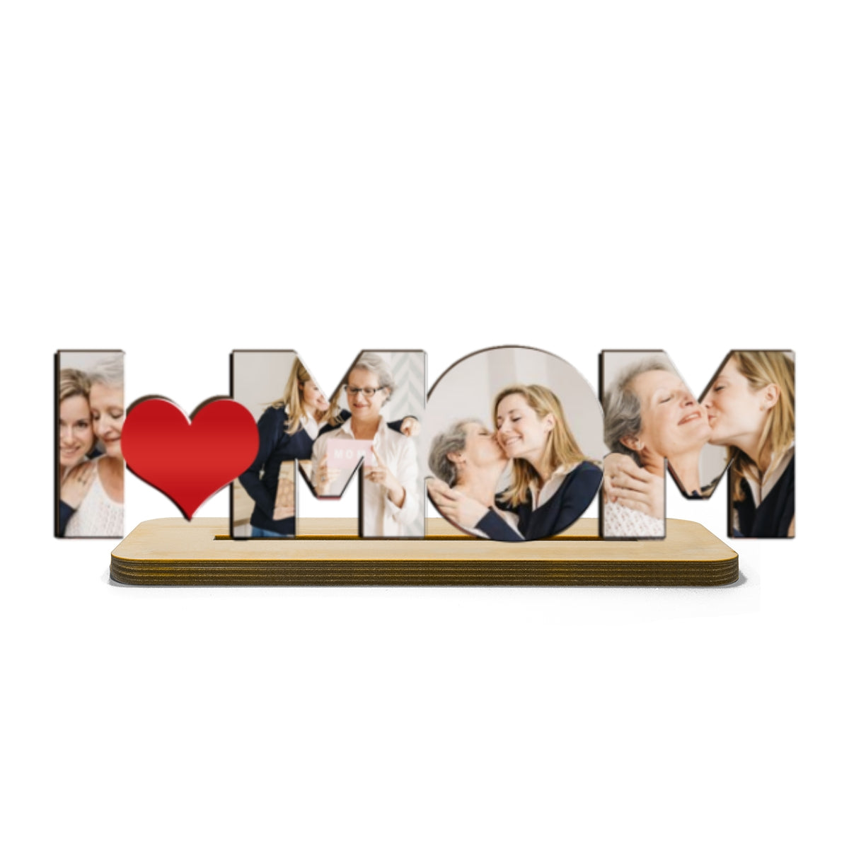 We Love Mom Photo Insert Personalized Standing Wooden Plaque