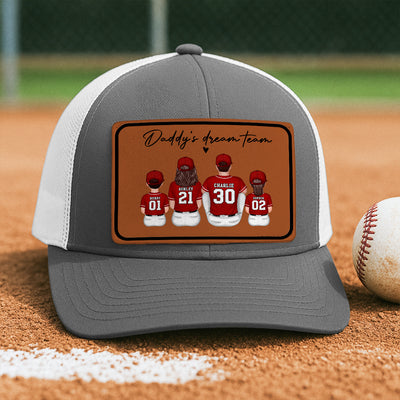 Daddy's Dream Team Personalized Trucker Hat, Father's Day Snapback Baseball Hat Gift for Baseball Dads