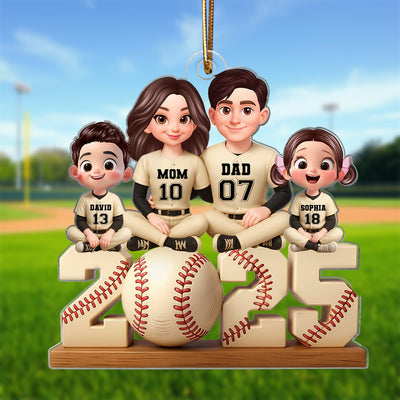 Baseball Family Sitting 2025 Personalized Acrylic Ornament, Christmas Gift for Husband, Wife, Kids