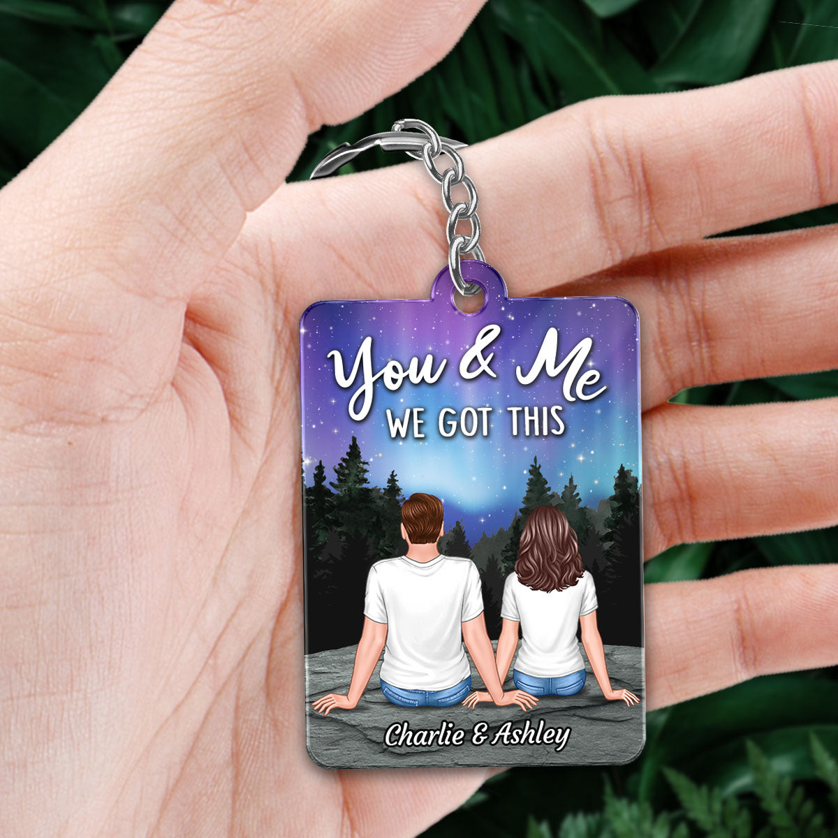 Couple Sitting Back View Under Night Sky Favorite Song QR Code Personalized Acrylic Keychain