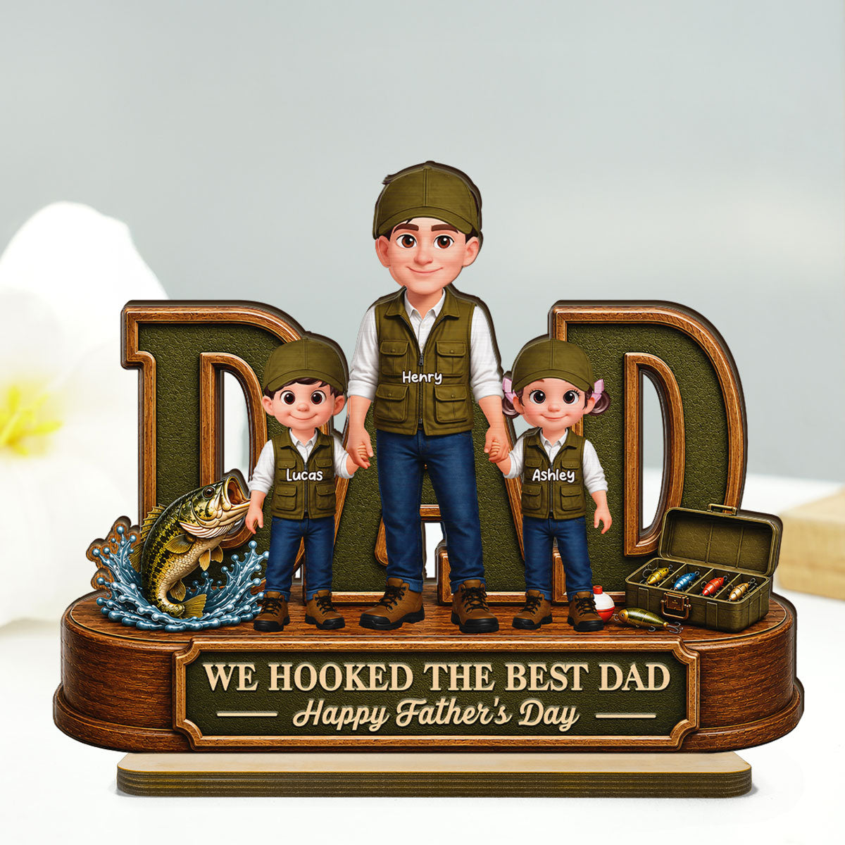 We Hooked The Best Dad Fishing Dad - Personalized 2-Layered Wooden Plaque - Father's Day Gift For Fishing Dad, Fishing Lovers