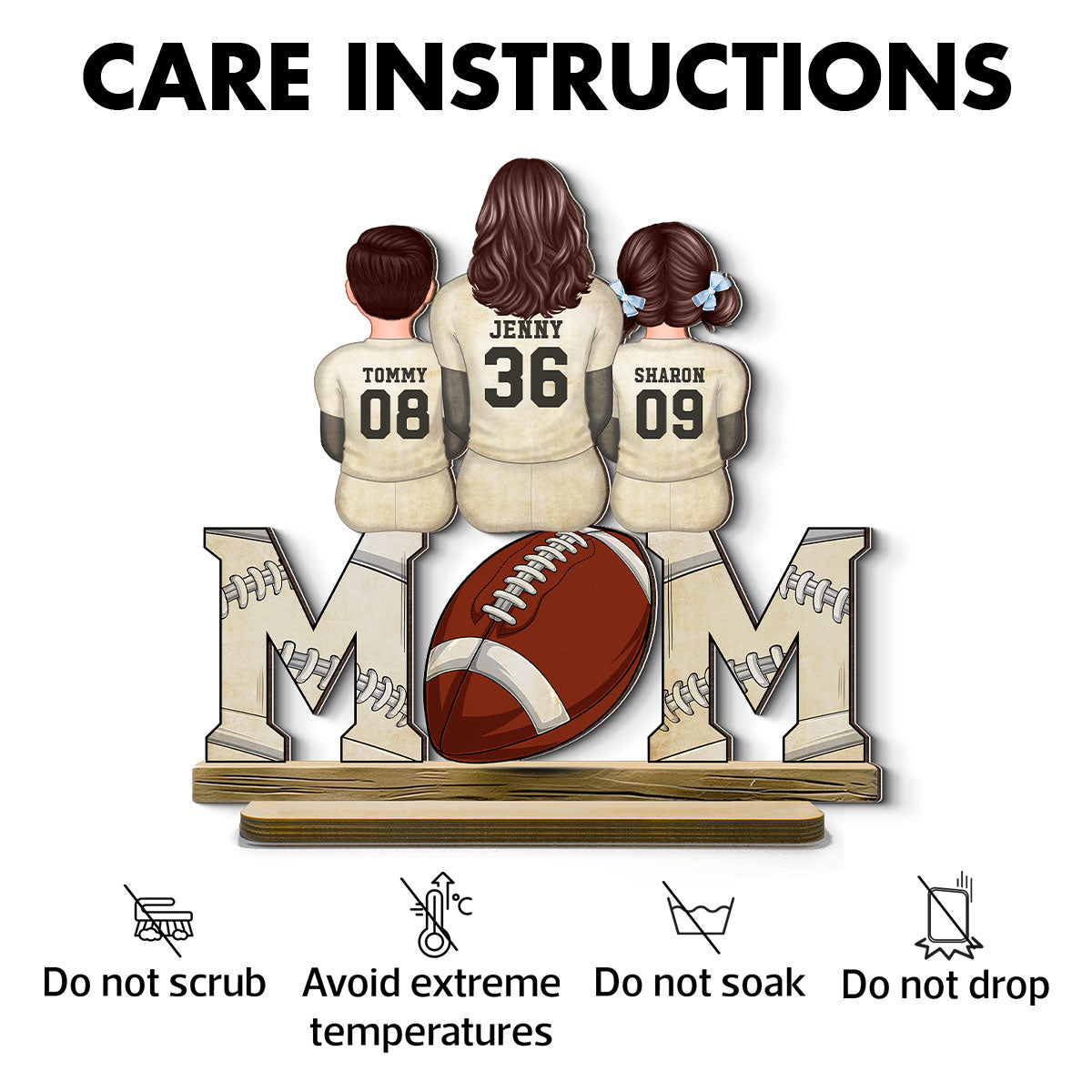 Football Mom And Kids Personalized Standing Wooden Plaque, Gift for Mom, Gift for Wife