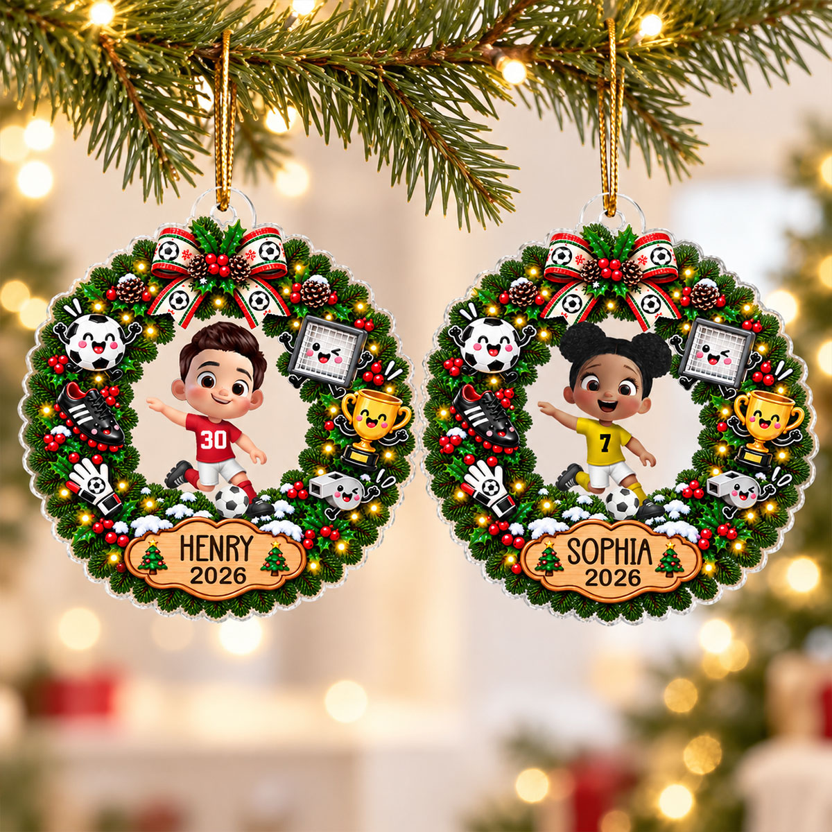 Soccer Boy Girl Design - Personalized Acrylic Ornament - Christmas Gift For Soccer Player, Soccer Team Gift