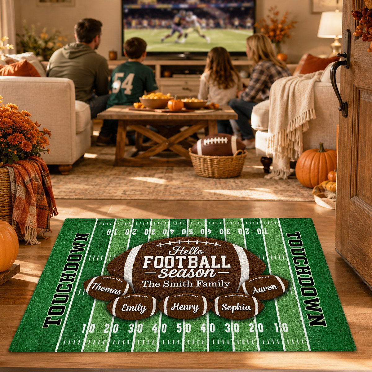 Hello Football Season Custom Family Names - Personalized Doormat - Football Season Decor For Family