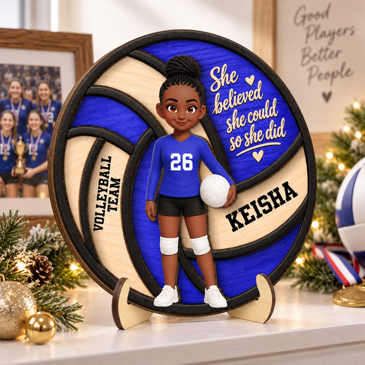 Proud Volleyball Player Custom Name And Number - Personalized 2-Layered Wooden Plaque - Christmas Gift For Teenagers, Volleyball Players, Daughter, Granddaughter, Son, Grandson