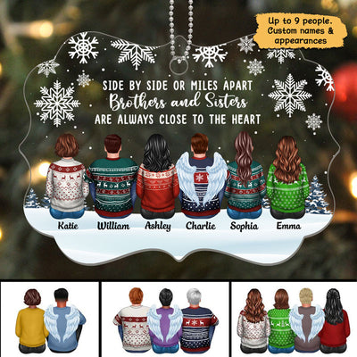 Brothers Sisters Siblings Side By Side Snow Background Personalized Acrylic Ornament