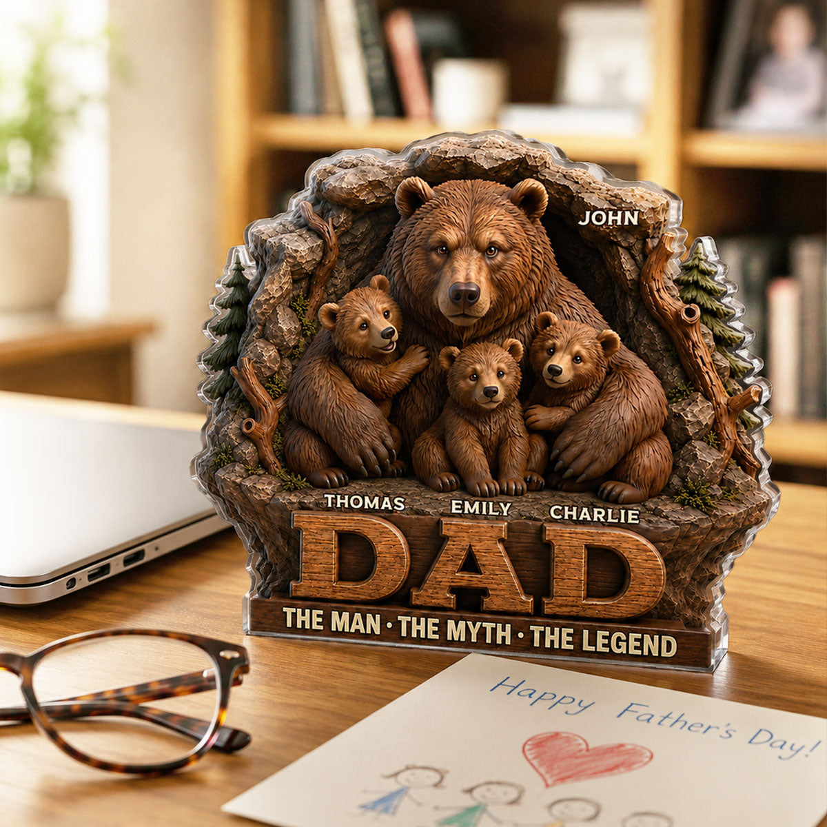 Papa Bear Dad The Man The Myth The Legend - Personalized Acrylic Block Plaque - Cool Father's Day Gift For Dad