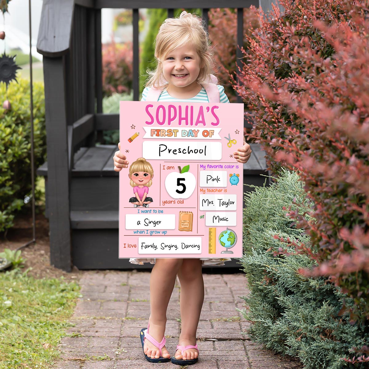 First Day, Last Day of School Cute Kid School Things Personalized Board School Sign