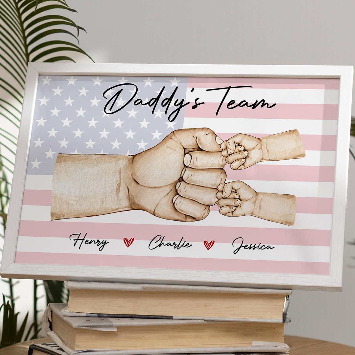 Nation Flag Daddy‘s Team Fist Bump Personalized Horizontal Poster, Father's Day Gift For Dad