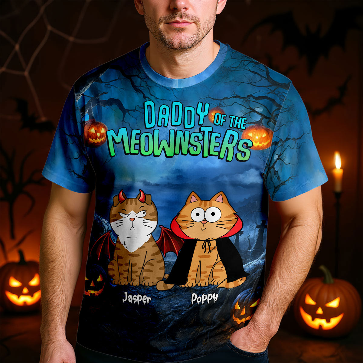 Halloween Night Mommy Daddy Of The Monsters Cats Personalized Shirt, Spooky Halloween Costume For Cat Lovers