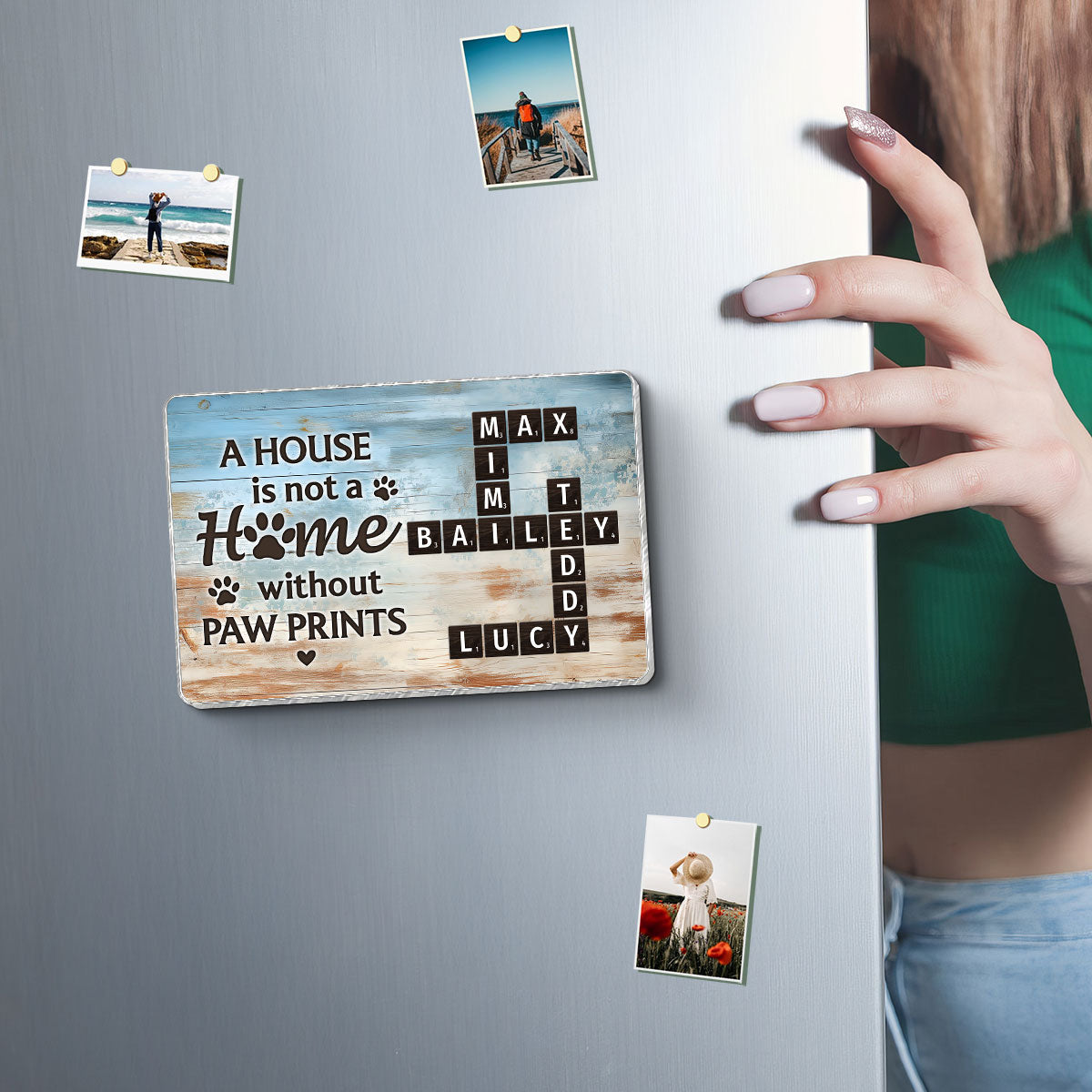 Home With Paw Prints Pet Crossword Puzzle Art Personalized Acrylic Fridge Magnet