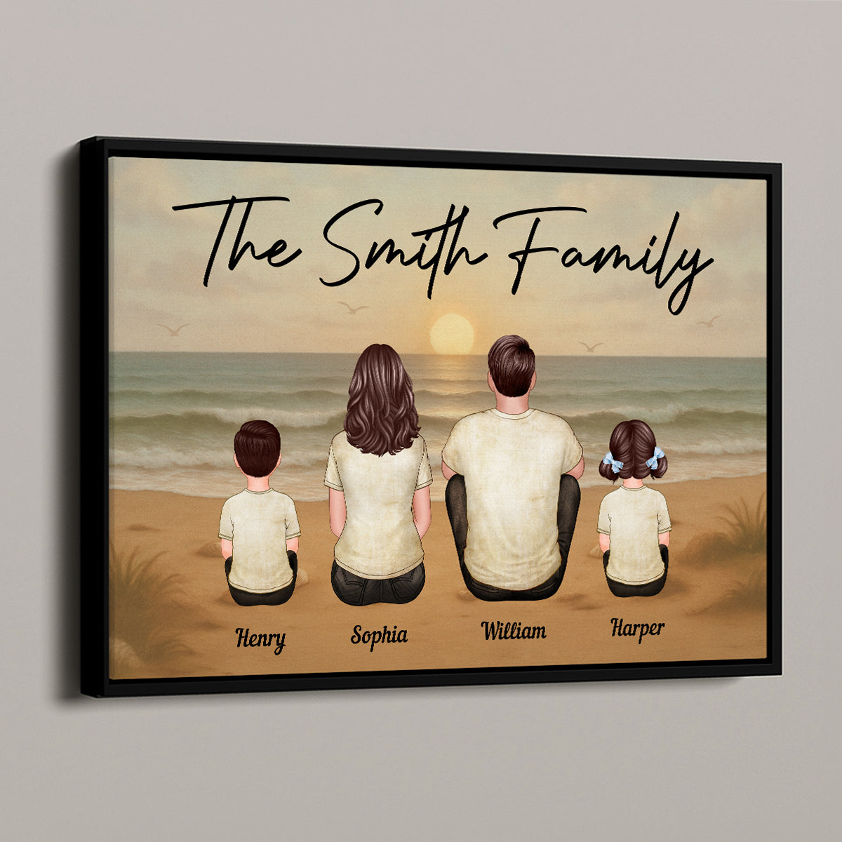 Vintage Retro Family Beach Landscape Personalized Poster| Heartfelt Father's Day Gift For Dad, Husband