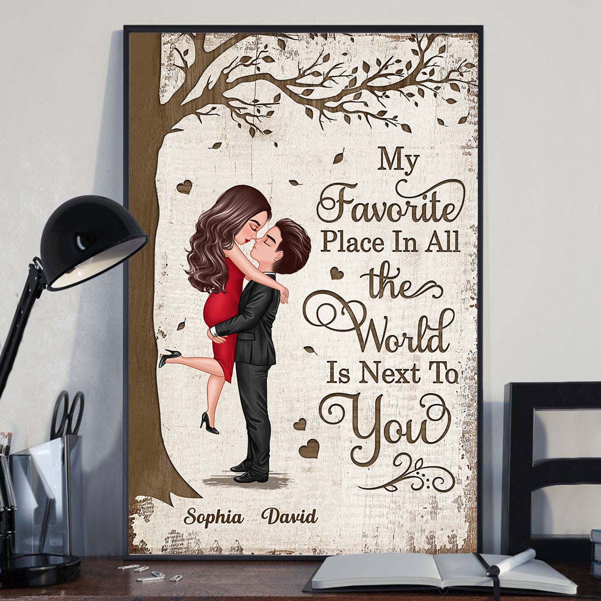 Favorite Place In The World Couple Hugging Kissing Gift For Him, For Her Personalized Vertical Poster