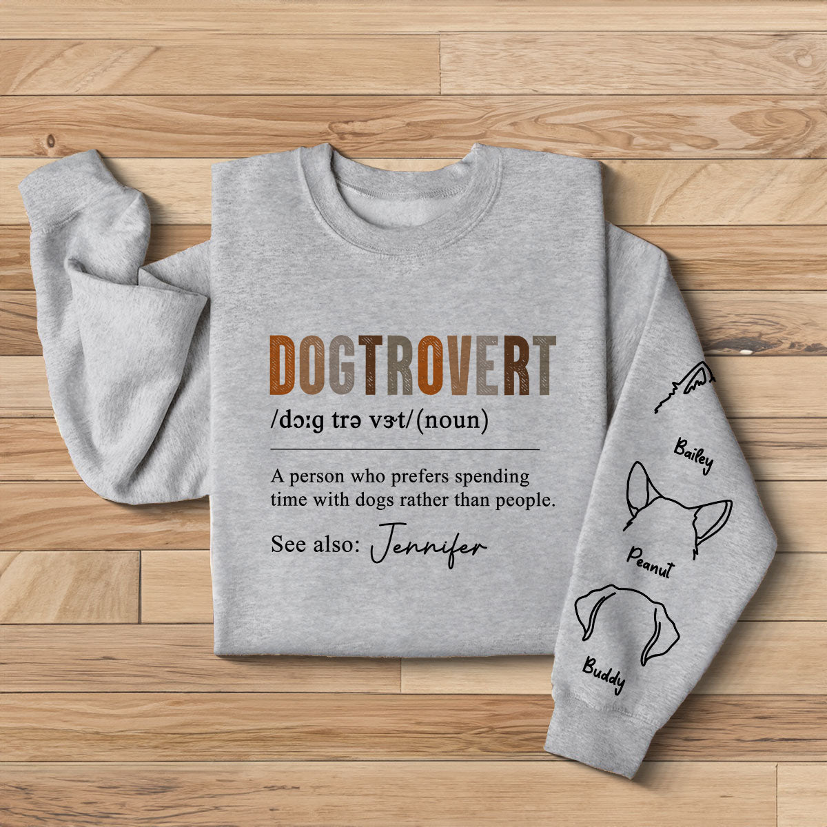 Dogtrovert Definition With Dog Names Personalized Sleeve Printed Sweatshirt
