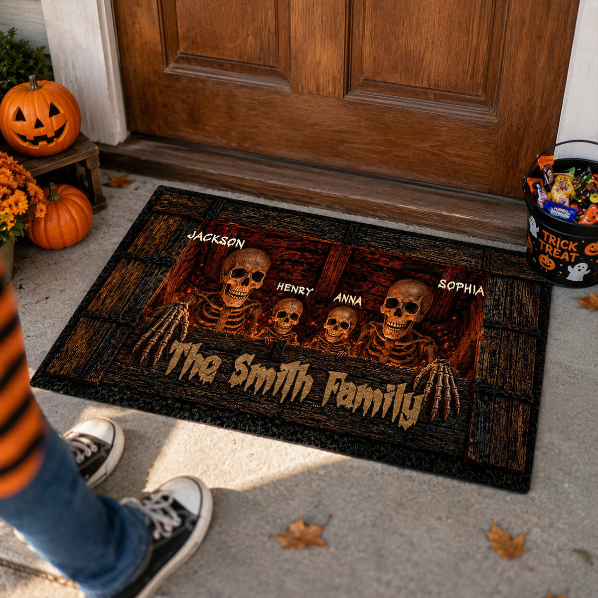 Halloween Skeleton Family Welcome - Personalized Doormat - Halloween Decor Gift, Gift For Family