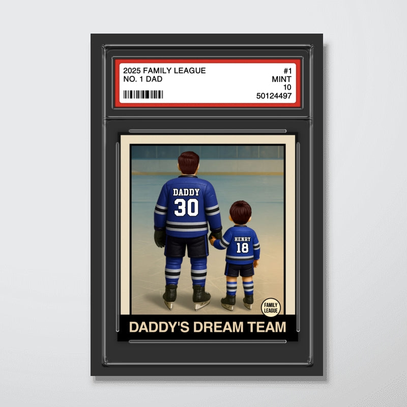 Hockey No. 1 Dad Man & Kids Trading Card Style Personalized Poster