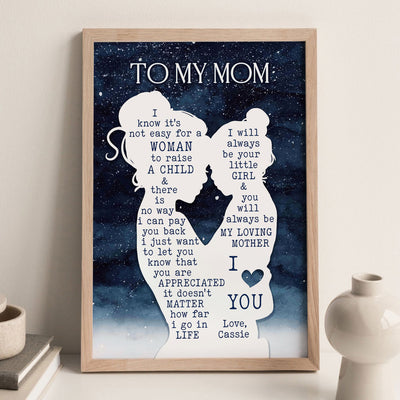 Mom & Daughter Silhouette Starry Night Personalized Poster, Heartfelt Gift Birthday Gift For Mom