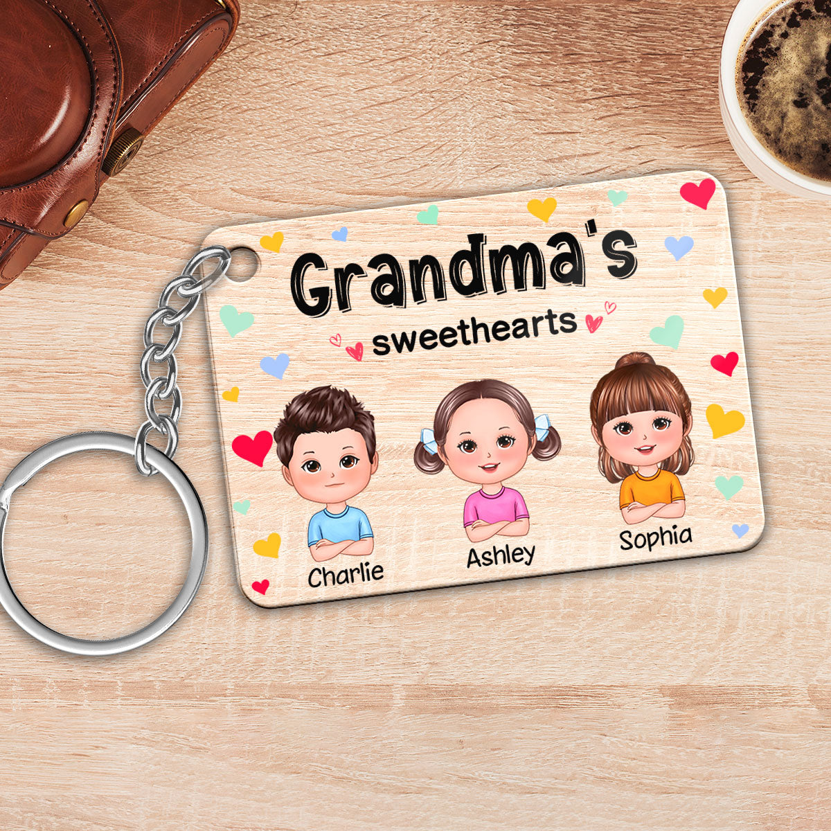 Grandma‘s Sweethearts Cute Doll Kids Colorful Hearts Personalized Acrylic Keychain
