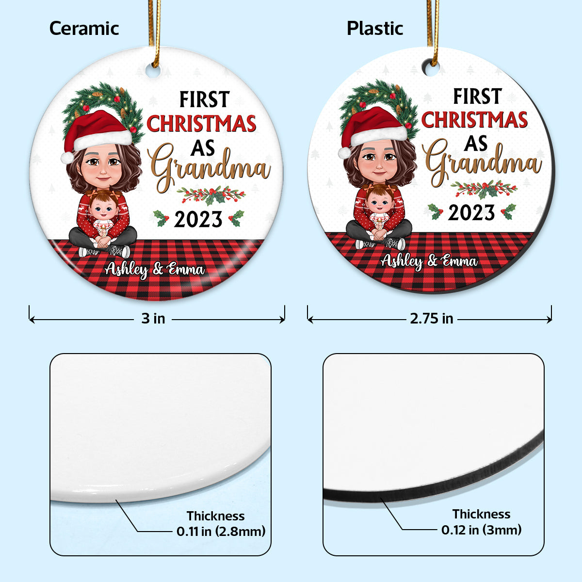 My First Christmas As Grandma Crossed Legs Grandma Grandkid Personalized Circle Ornament