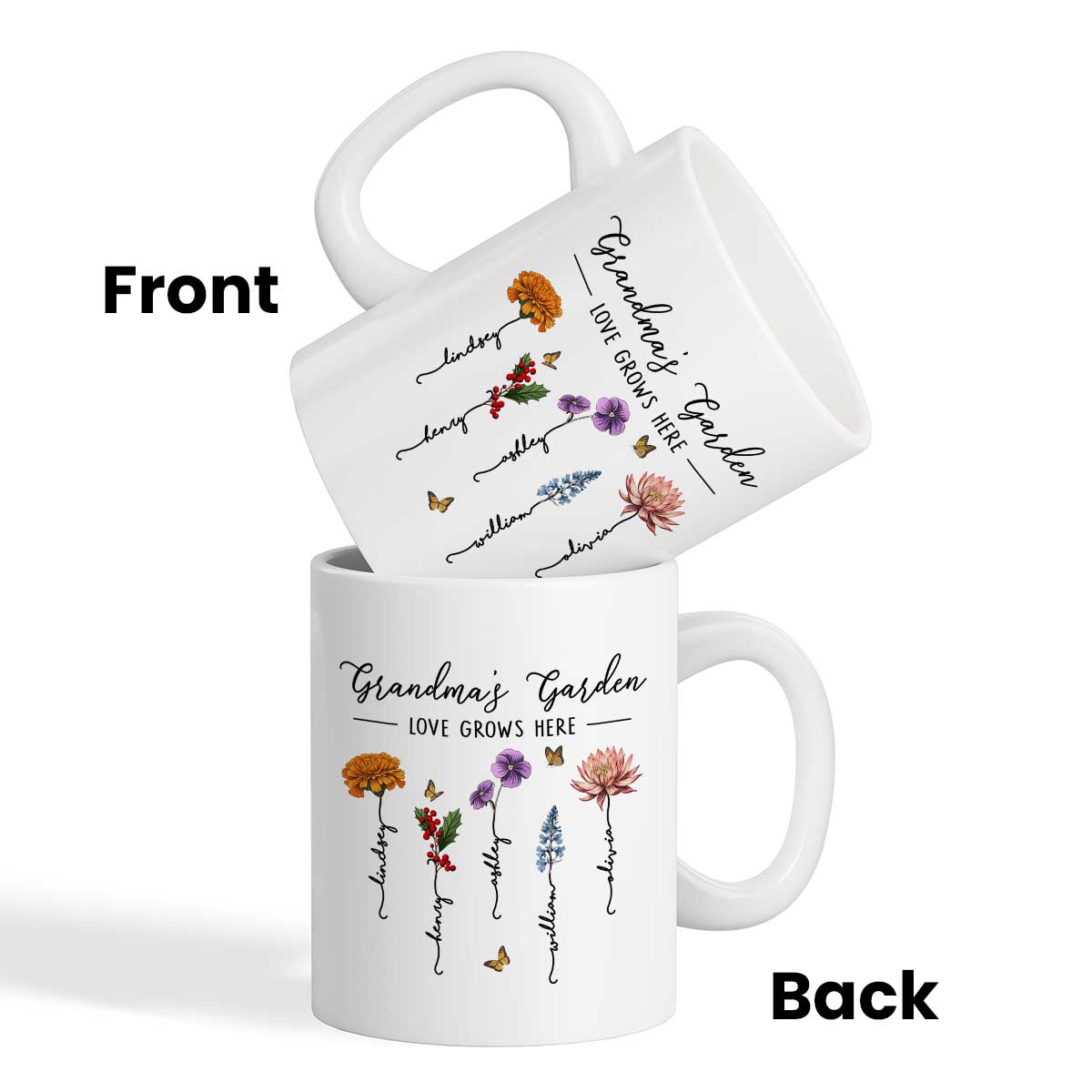 Grandma‘s Garden Love Grows Here Beautiful Birth Month Flower Gift For Grandma Mom Personalized Mug