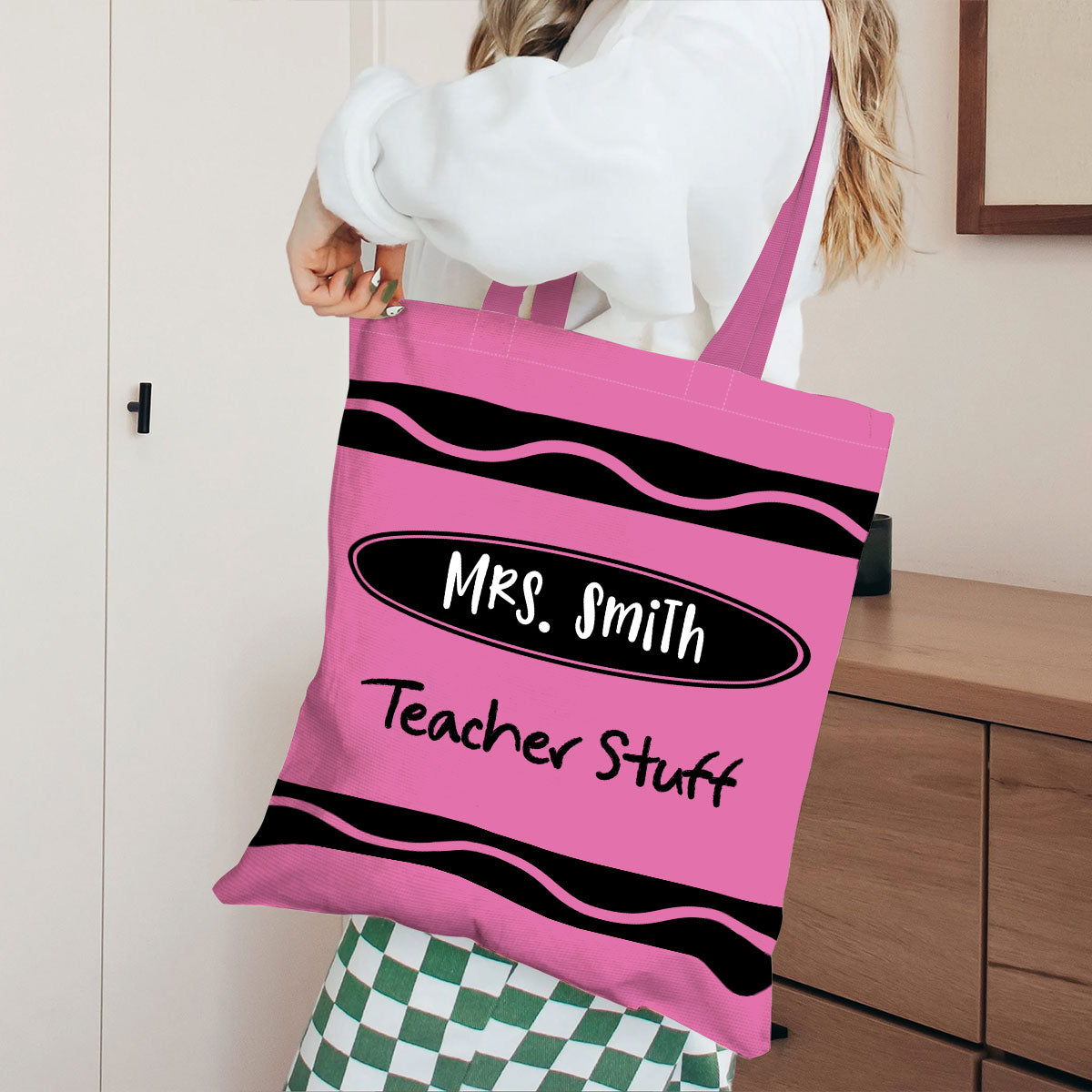 Teacher Crayon Personalized Tote Bag, Back To School Gift For Teacher