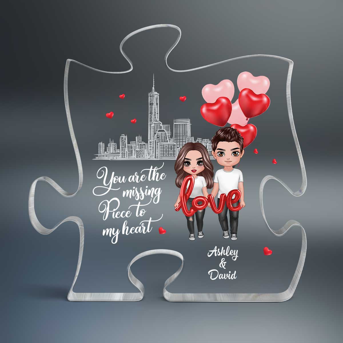 The Missing Piece To My Heart Couple Holding Balloon Personalized Puzzle Acrylic Plaque